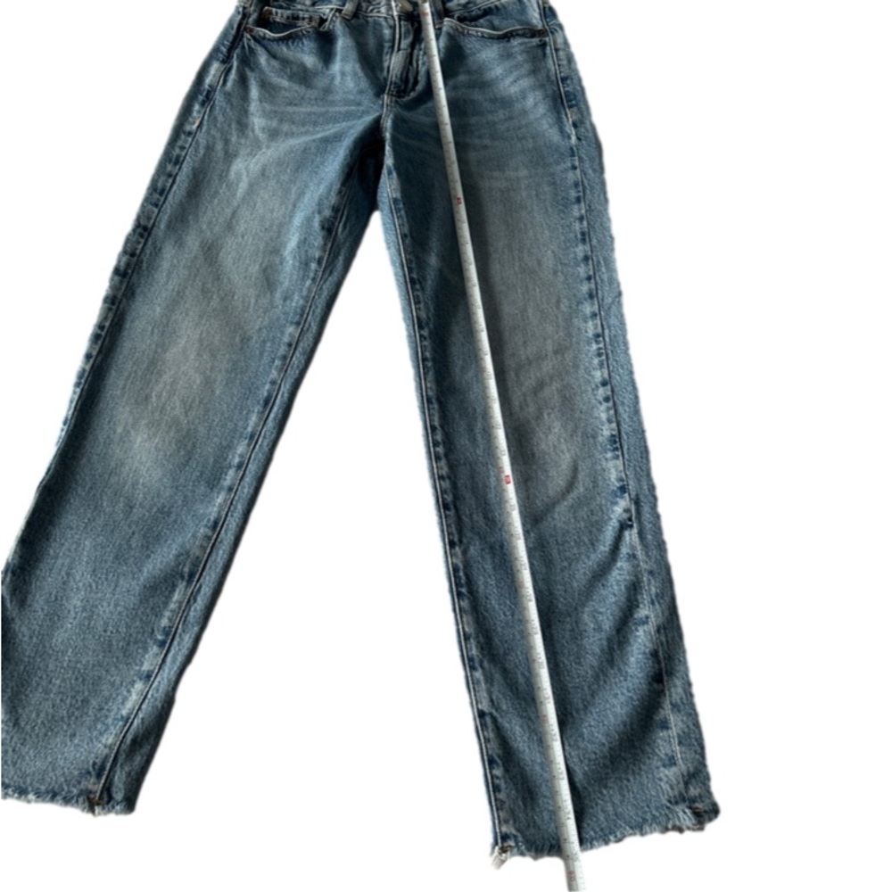 💕 Garage Mom Jeans Straight Leg Raw Hem Medium Wash Size 1 - Picture 7 of 13